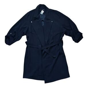 Torrid Black Trench Coat Jacket Draped Open Tie Front Roll Tab Sleeve 5 NWT